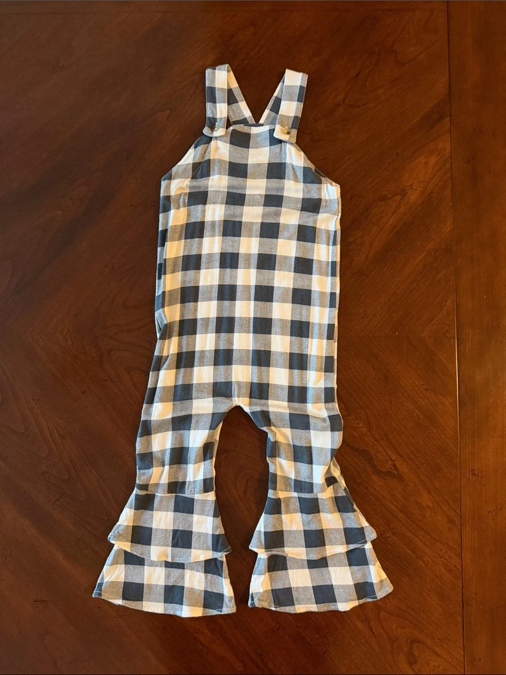 Kate Quinn Blue & White Gingham Ruffle Overalls